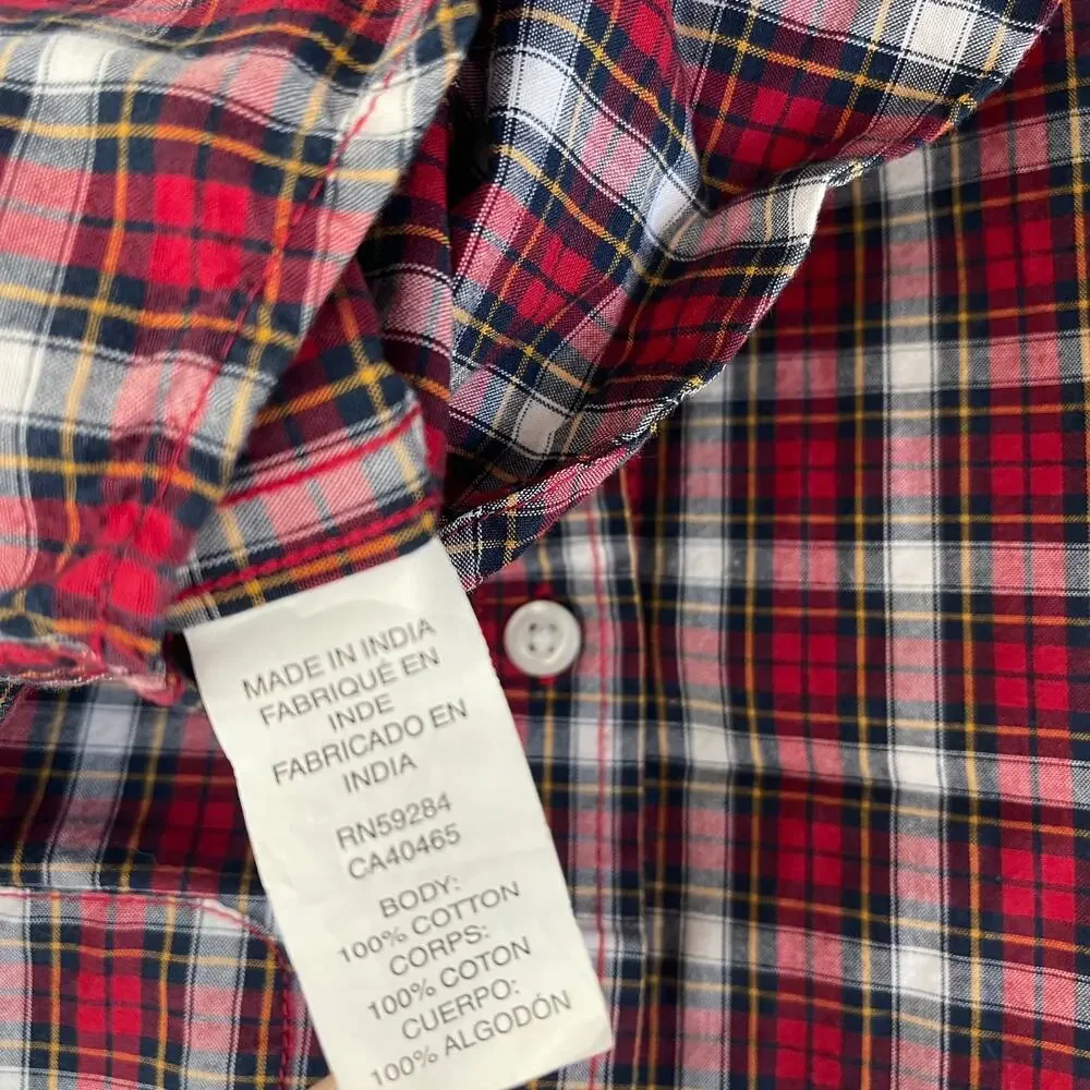 Children's Place Tartan Plaid Button Down Collared Shirt Red‎ Blue Size 7/8